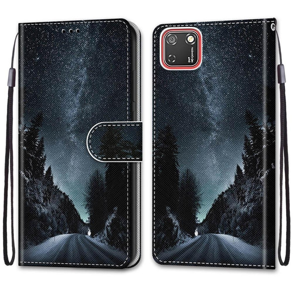 Huawei Y5p / Honor 9S Coloured Drawing Cross Texture Horizontal Flip PU Leather Case with Holder & Card Slots & Wallet & Lanyard(Mountain Road Starry Sky)