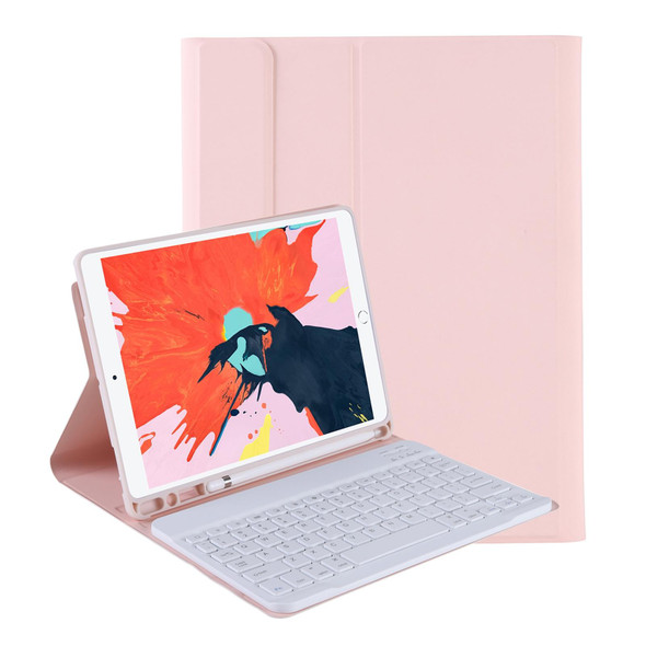 T098B Integrated Ultra-thin Candy Colors Bluetooth Keyboard Tablet Case for iPad Air 4 10.9 inch (2020), with Stand & Pen Slot(Pink)