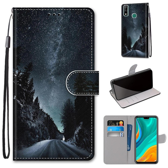 Huawei Y8s Coloured Drawing Cross Texture Horizontal Flip PU Leather Case with Holder & Card Slots & Wallet & Lanyard(Mountain Road Starry Sky)