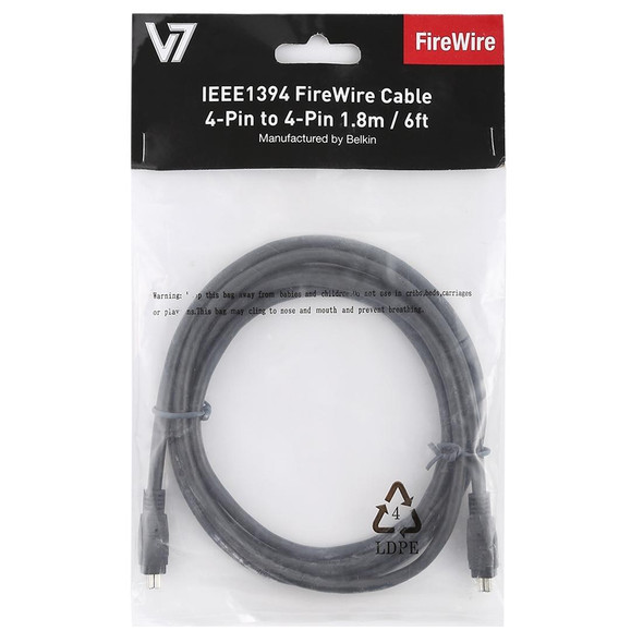 Firewire IEEE 1394 4Pin Male to 4Pin Male Cable, Length: 1.8m