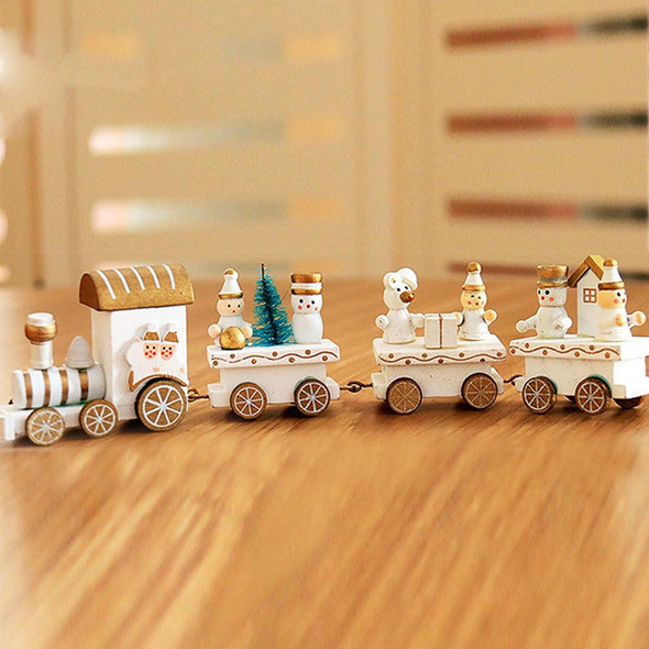 Christmas Dinner Table Decoration, Wooden Trains Children Kindergarten Christmas Decoration Ornaments Gifts (White)