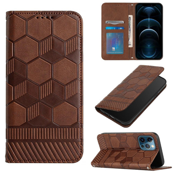 Football Texture Magnetic Leatherette Flip Phone Case - iPhone 12 Pro Max(Brown)