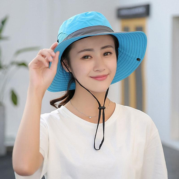 9002 Summer Women Outdoor Sun Hats Fisherman Hat With Ponytail Hole(Two-color Adult Blue)