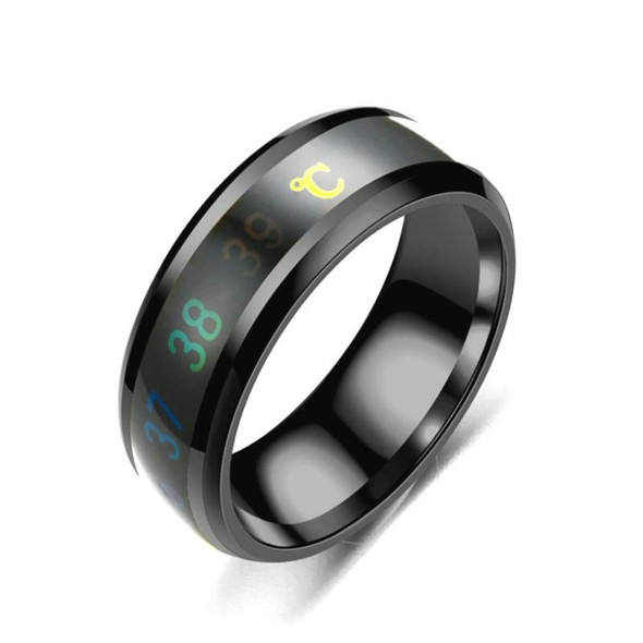 6 PCS Smart Temperature Ring Stainless Steel Personalized Temperature Display Couple Ring, Size: 11(Black)