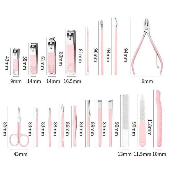 Stainless Steel Nail Clipper Set Beauty Eyebrow Trimmer, Color: 18 PCS/Set (Pink)