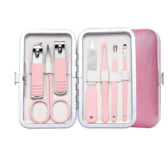 Stainless Steel Nail Clipper Set Beauty Eyebrow Trimmer, Color: 7 PCS/Set (Pink)