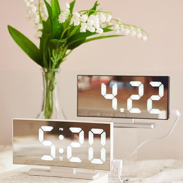 669 Multifunctional LED Curved Screen Desktop Electronic Clock(Black Shell White Light)