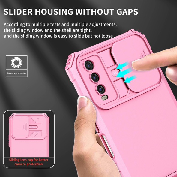 vivo Y20 Stereoscopic Holder Sliding Camshield Phone Case(Pink)