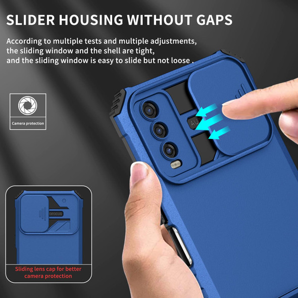vivo Y20 Stereoscopic Holder Sliding Camshield Phone Case(Blue)