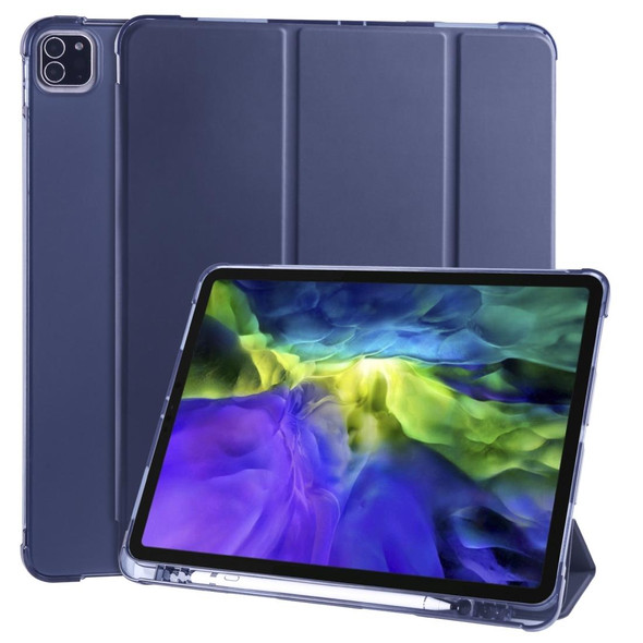 iPad Pro 12.9 (2020) / iPad Pro 12.9(2018) 3-folding Horizontal Flip PU Leather + Shockproof TPU Tablet Case with Holder & Pen Slot(Dark Blue)