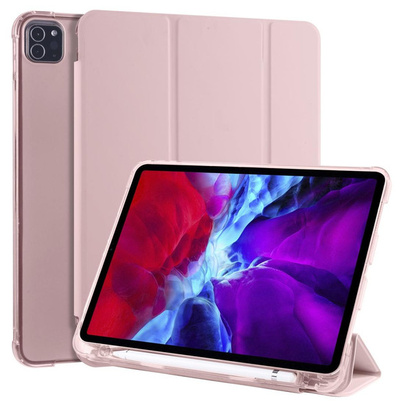 iPad Pro 11 (2020) / iPad Pro 11(2018) 3-folding Horizontal Flip PU Leather + Shockproof TPU Tablet Case with Holder & Pen Slot(Pink)