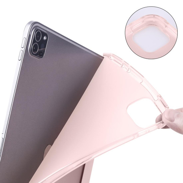 iPad Pro 11 (2020) / iPad Pro 11(2018) 3-folding Horizontal Flip PU Leather + Shockproof TPU Tablet Case with Holder & Pen Slot(Pink)
