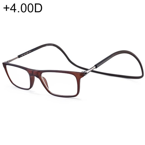 Anti Blue-ray Adjustable Neckband Magnetic Connecting Presbyopic Glasses, +4.00D(Brown)