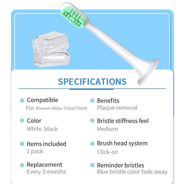 2 PCS - Xiaomi Mijia T300 T500 Electric Toothbrush Replacement Head(Green)