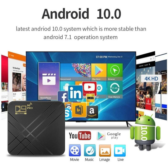 D9 PRO 2.4G/5G WIFI 4K HD Android TV Box, Memory:8GB+128GB(UK Plug)