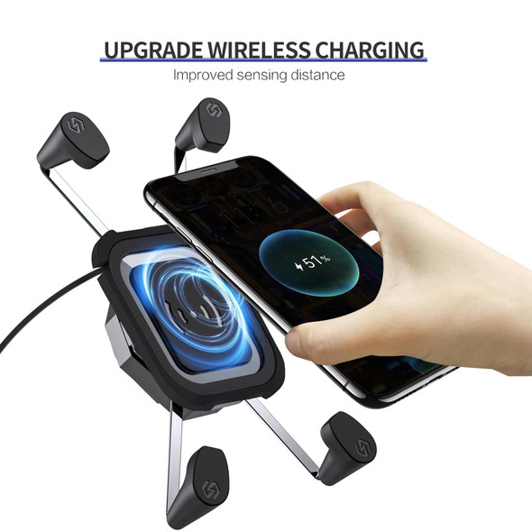 ZH-1558C2 Motorcycle M8 Ball Joint X-shape Aluminum Alloy Qi Wireless Charging Phone Holder