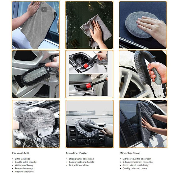 9 PCS / Set Car Waterproof Gloves Tire Gap Cleaning Brush Car Wash Set