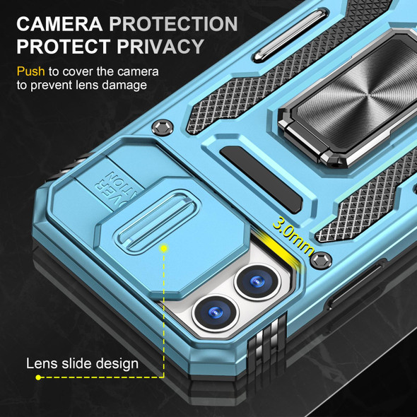 Armor PC + TPU Camera Shield Phone Case - iPhone 12(Light Blue)