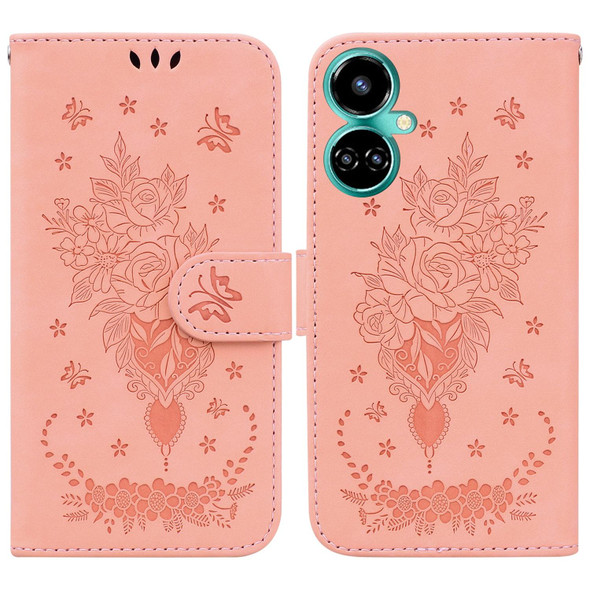 Tecno Camon 19 Butterfly Rose Embossed Leather Phone Case(Pink)