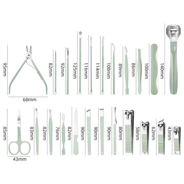 Stainless Steel Nail Clipper Nail Art Tool Set, Color: 16 PCS/Set (Green)