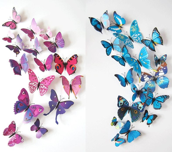 2 Sets Creative 3D Color Butterfly Wall Stickers Living Room Bedroom Decoration Supplies, Magnet Style, Random Color Delivery