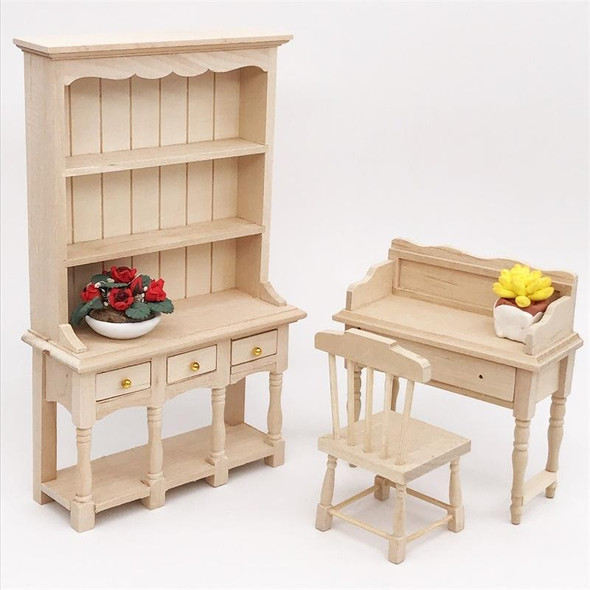 Dollhouse Furniture Miniature Study Room Decoration Wooden Bookcase Cabinet with Drawers(Prime Embryo)