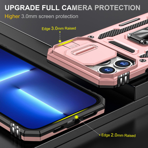 Armor PC + TPU Camera Shield Phone Case - iPhone 13 Pro(Rose Gold)