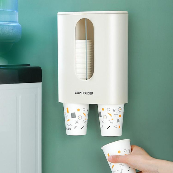 Household Punch-free Wall-mounted Disposable Paper Cup Taker Automatic Water Cup Holder Dispenser(Binocular White)
