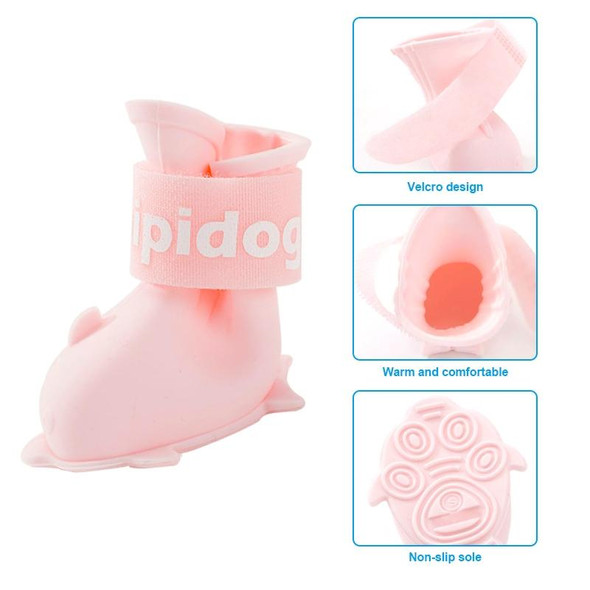 4 PCS/Set  Cartoon Dog Shoes Pet Silicone Waterproof Rain Boots, Size: L(Pink )