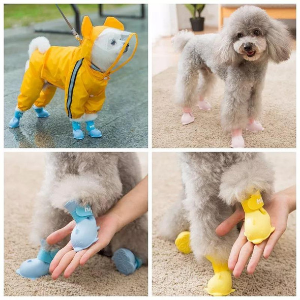 4 PCS/Set  Cartoon Dog Shoes Pet Silicone Waterproof Rain Boots, Size: M(Yellow )