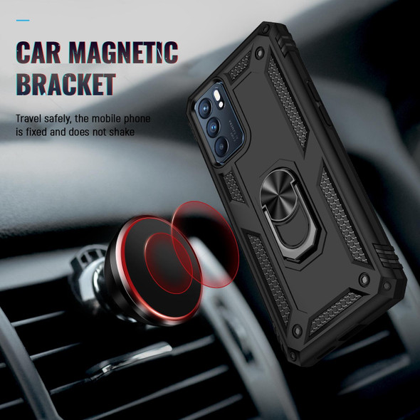 OPPO Reno6 5G Shockproof TPU + PC Holder Phone Case(Black)