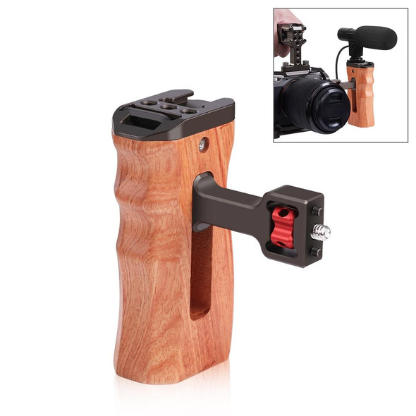 PULUZ 1/4 inch Screw Universal Camera Wooden Side Handle with Cold Shoe Mount for Camera Cage Stabilizer(Bronze)