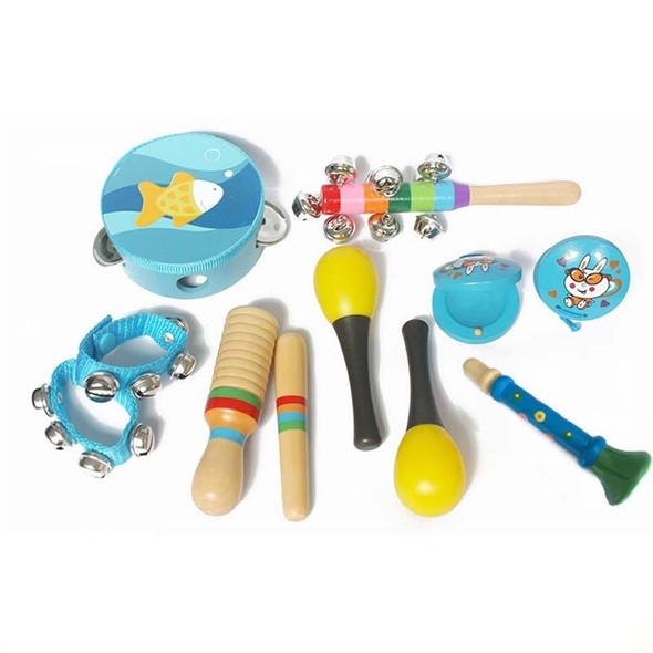 10 in 1 Children Musical Instrument Combination Wooden Early Education Baby Musical Instrument Toys(Boy)