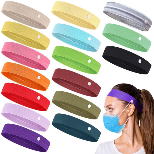 3 PCS Stretch Button Yoga Headband Can Hang Mask(Turmeric)