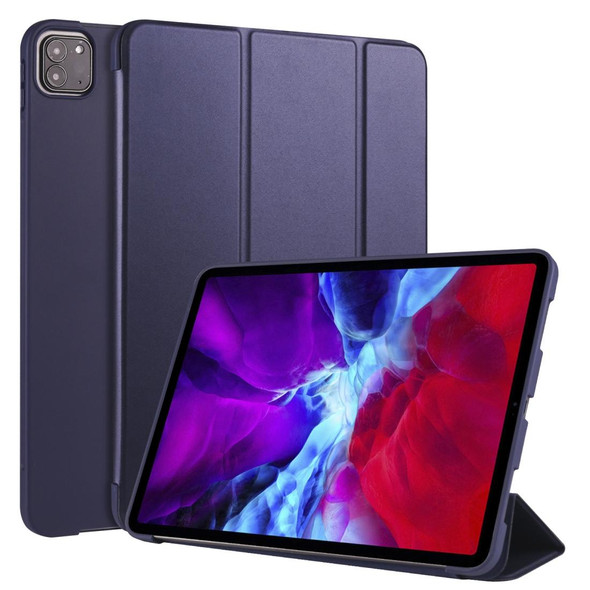 iPad Pro 11 (2020) 3-folding Horizontal Flip PU Leather + Shockproof Honeycomb TPU Tablet Case with Holder(Dark Blue)