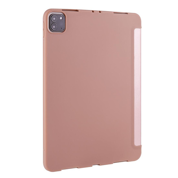 iPad Pro 11 (2020) 3-folding Horizontal Flip PU Leather + Shockproof Honeycomb TPU Tablet Case with Holder(Rose Gold)