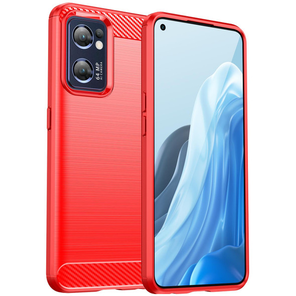 OPPO Find X5 Lite Brushed Texture Carbon Fiber TPU Phone Case(Red)