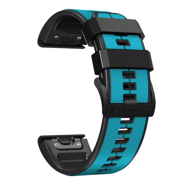 Garmin Fenix 6 22mm Silicone Sports Two-Color Watch Band(Skyblue+Black)