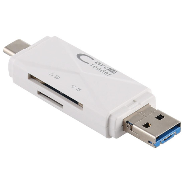 USB-C / Type-C + SD + TF + Micro USB to USB 3.0 Card Reader (White)