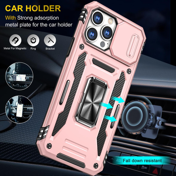 Armor PC + TPU Camera Shield Phone Case - iPhone 13 Pro Max(Rose Gold)