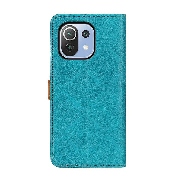 Xiaomi Mi 11 Lite 5G / 4G European Floral Embossed Horizontal Flip PU Leather Case with Holder & Card Slots & Wallet & Photo Frame(Blue)