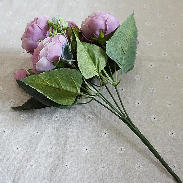 Beautiful Rose Peony Artificial Silk Flowers Small Bouquet Fores Home Party Spring Wedding Decoration Fake Flower(Pink)