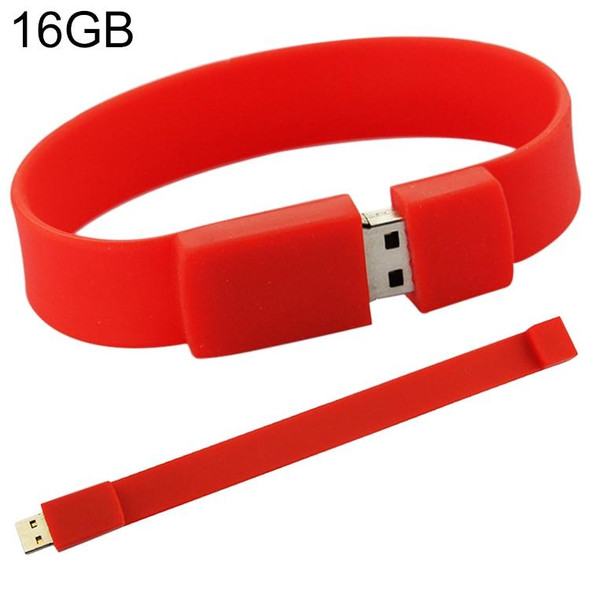 16GB Silicon Bracelets USB 2.0 Flash Disk(Red)