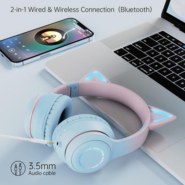 BT029C RGB Dual Modes Cat Ear Wireless Bluetooth Headphone(Green)