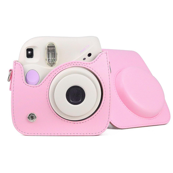 Retro Full Body PU Leather Case Camera  Bag with Strap for FUJIFILM instax mini 7+ (Pink)