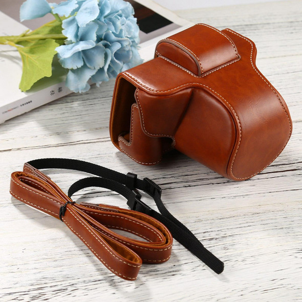 PU Leather Camera Full Body Case Bag with Strap for FUJIFILM X-T200 (15-45mm Lens)(Brown)