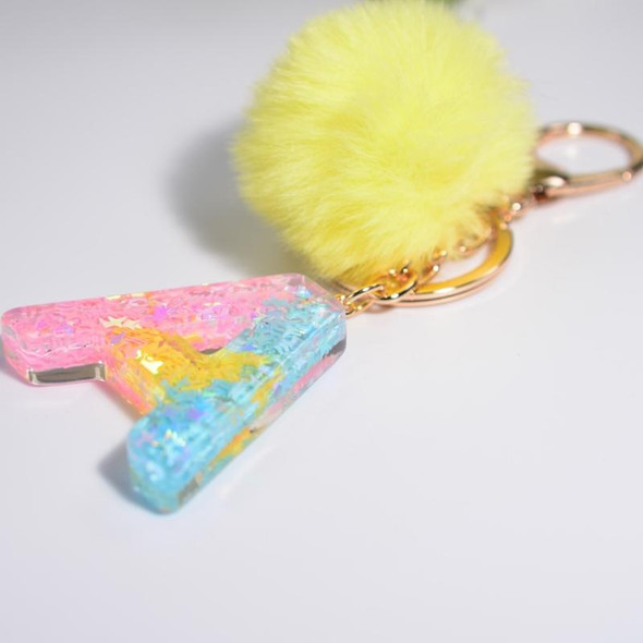 2 PCS Crystal Epoxy Rainbow Color Keychain Hair Ball Ladies Bag Pendant(T)