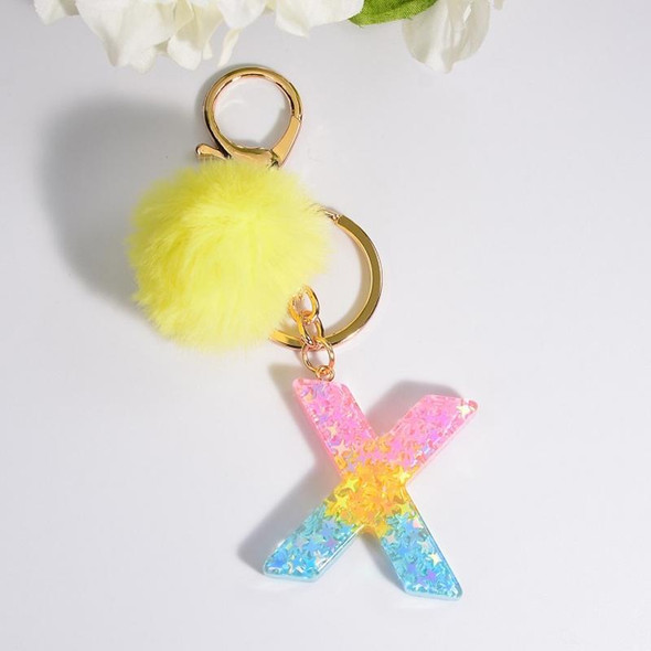 2 PCS Crystal Epoxy Rainbow Color Keychain Hair Ball Ladies Bag Pendant(X)