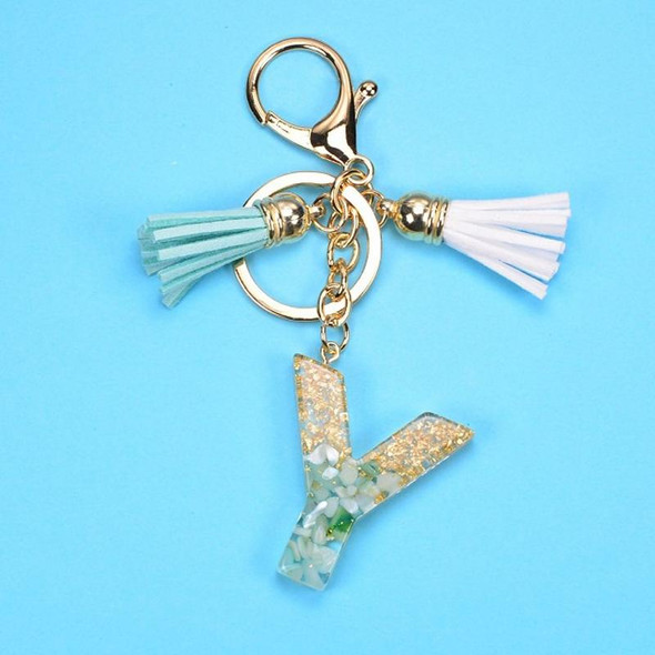 2 PCS Gold Foil English Letter Tassel Keychain Bag Decoration Pendant(Y)