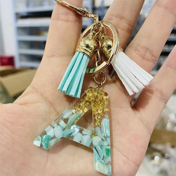 2 PCS Gold Foil English Letter Tassel Keychain Bag Decoration Pendant(H)